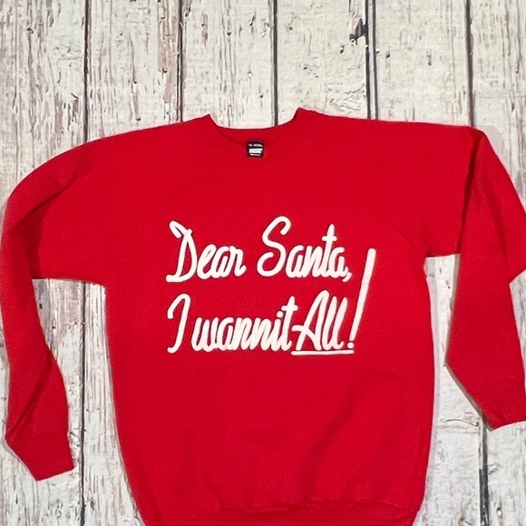 Vintage 80s Dear Santa I want it All! Christmas Xmas Holiday Ugly Sweatshirt - Picture 2 of 5